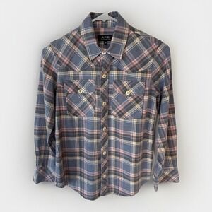 APC Brushed Cotton Flannel Plaid Shirt - XS - Western Yolk Cotton -‎ Lavender